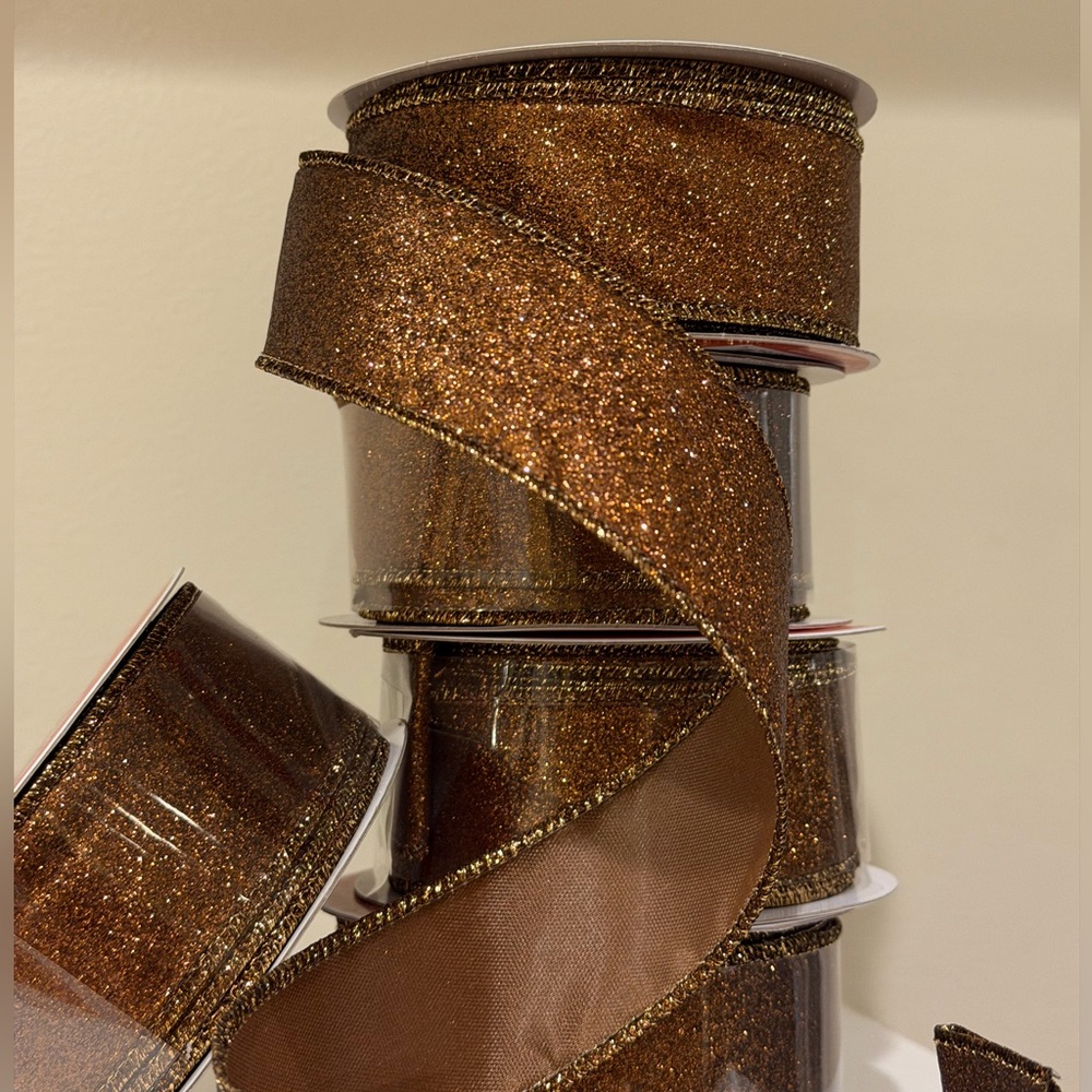 Bundle of 5 Brown & Gold Wire Ribbon